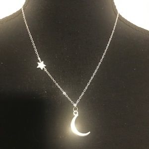 Silver moon and star necklace